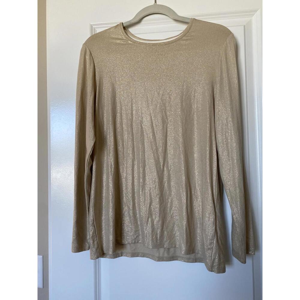 Chico's Gold Long Sleeve Shirt Crew Neck Size Medium, Chico's Size 1